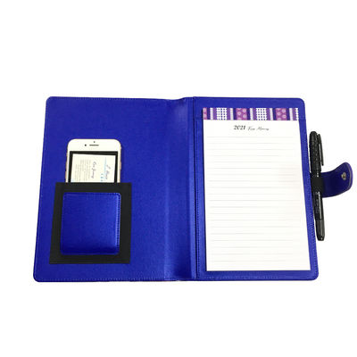 Business PU Leather Notebook 40pp Hardcover Spiral Diary Blue With Notepad